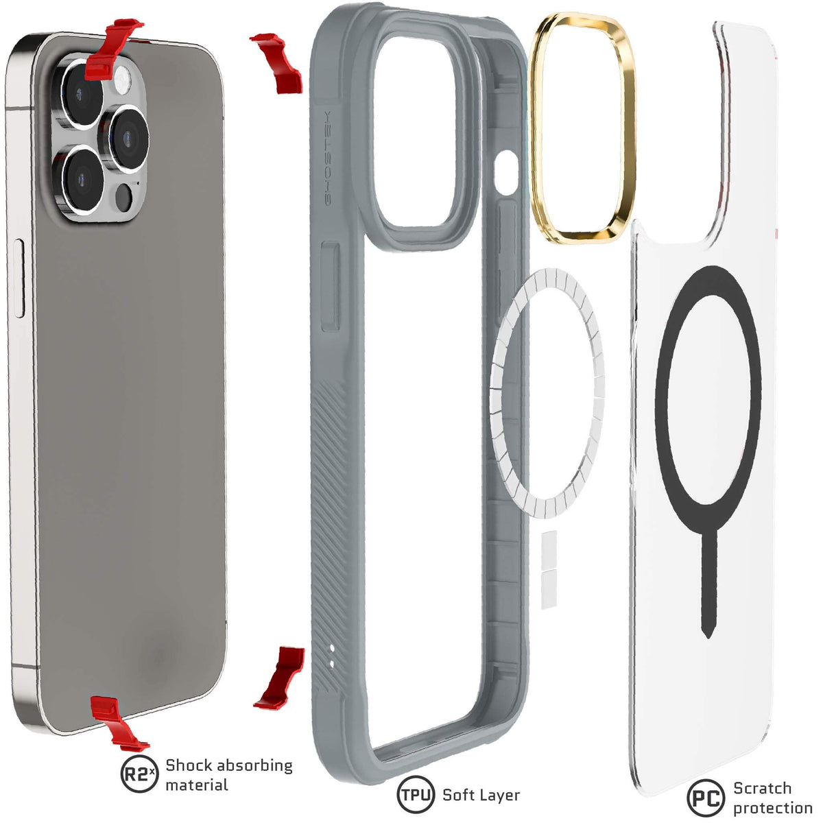 Clear iPhone 15 Pro Case Grey MagSafe