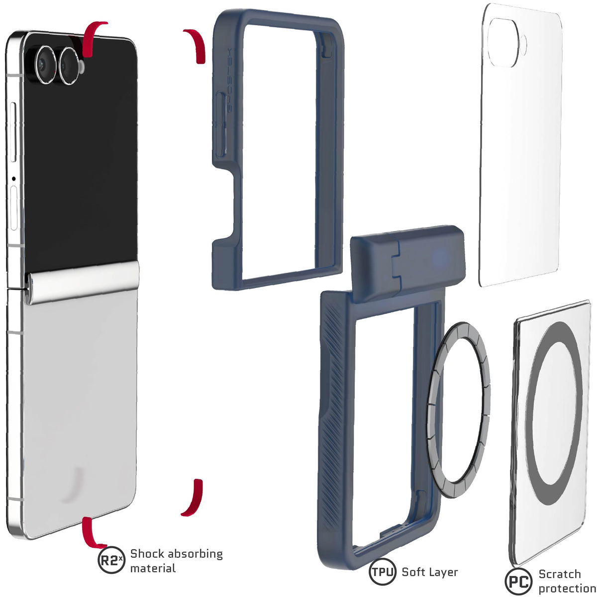 Flip7 Case Blue Protective Phone Cover Magnetic MagSafe Kickstand