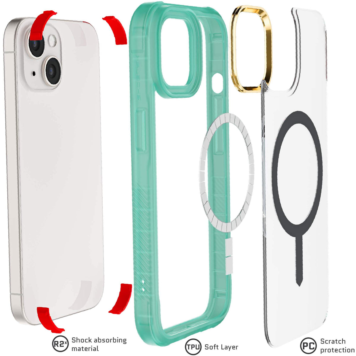 Apple iPhone 15 Teal Phone Case Clear MagSafe Magnetic
