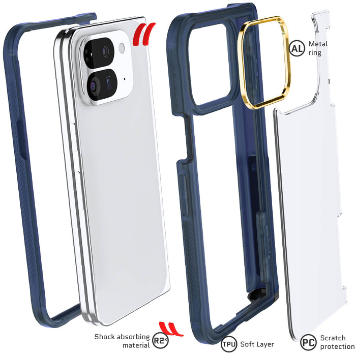 Pixel 9 Pro Fold Case Clear Blue Hinge Cover Kickstand