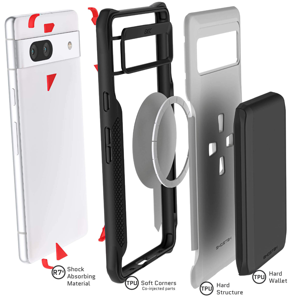 Google Pixel 7a Wallet Case Gray Card Slot