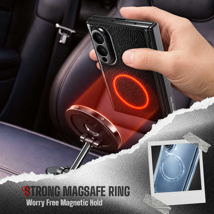 Samsung Galaxy Z Fold 8 Case Leather Gray MagSafe Magnetic Hinge Cover