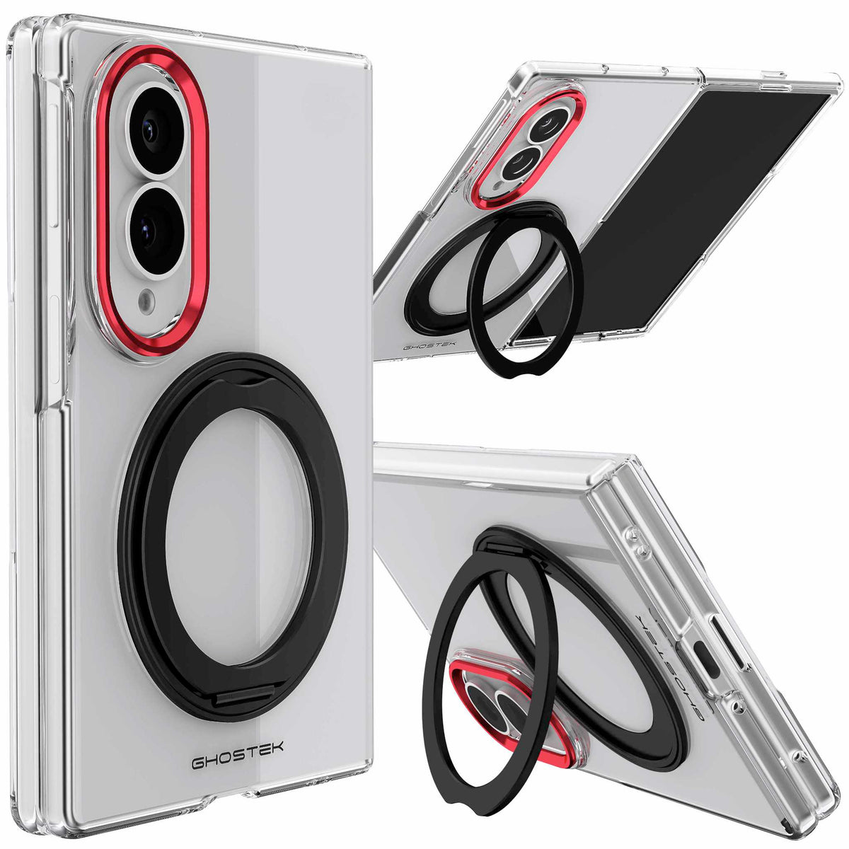 Samsung Galaxy Z Fold 8 Case Clear Red MagSafe Magnetic Kickstand Protective Phone Case
