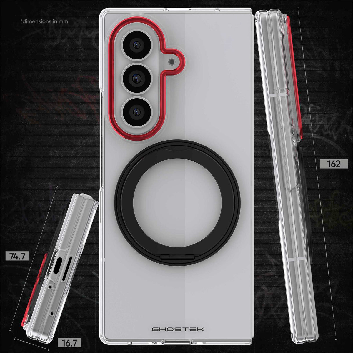 Samsung Galaxy Fold 8 Ultra Case Clear Red MagSafe