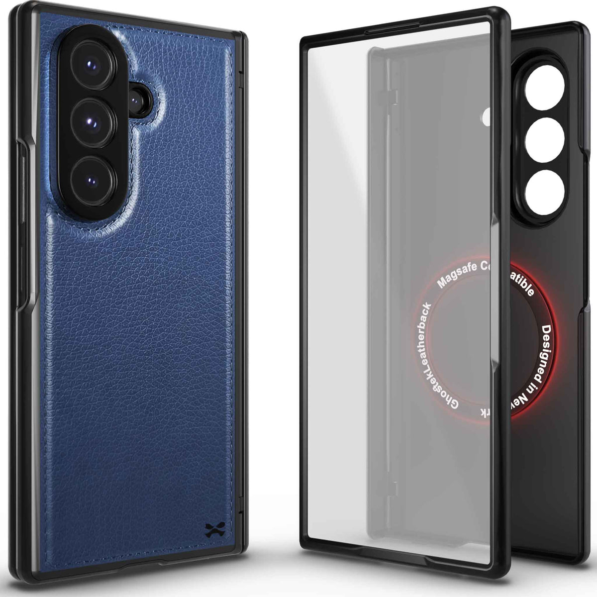 Samsung Galaxy Z Fold 7 Leather Case Blue with MagSafe