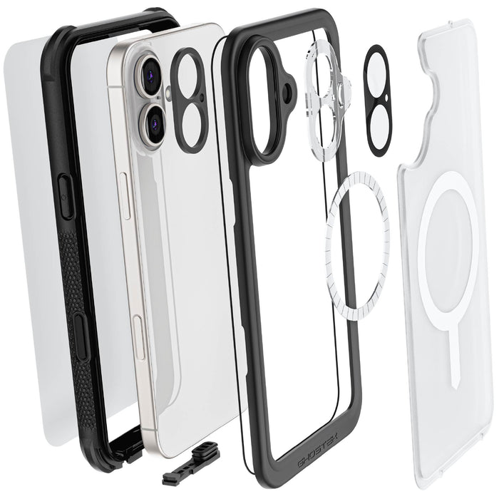 Waterproof iPhone 16 Plus MagSafe Phone Case with Holster Belt Clip Screen Camera Lens Protector