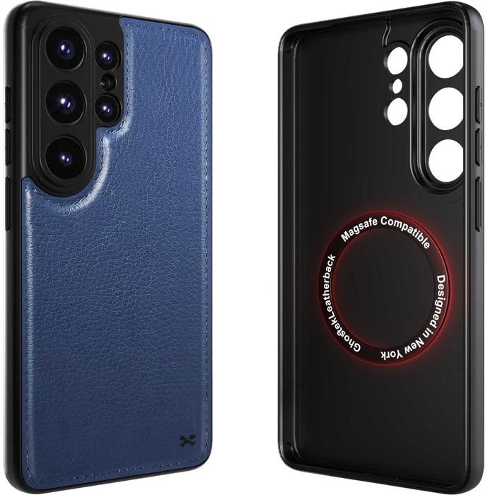 S26 Ultra Leather Case Blue with MagSafe Magnetic 