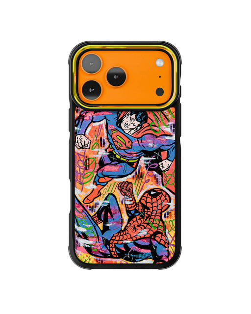 iPhone 17 Pro Max Spiderman vs Superman Spraypaint Artist Artwork Protective Phone Case