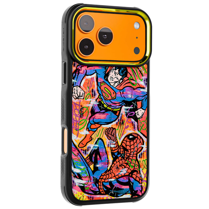 iPhone 17 Pro Max Spiderman vs Superman Spraypaint Artist Artwork Protective Phone Case