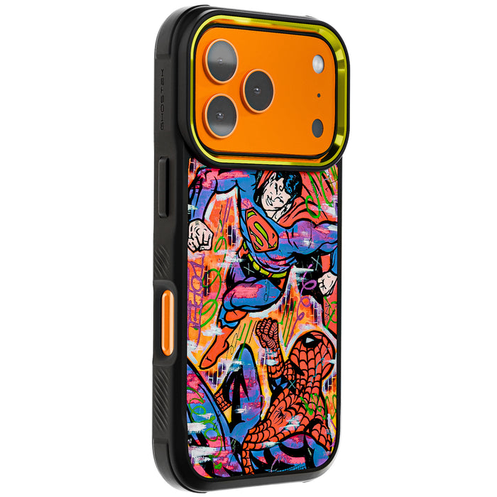 iPhone 17 Pro Spiderman vs Superman Spraypaint Artist Artwork Protective Phone Case